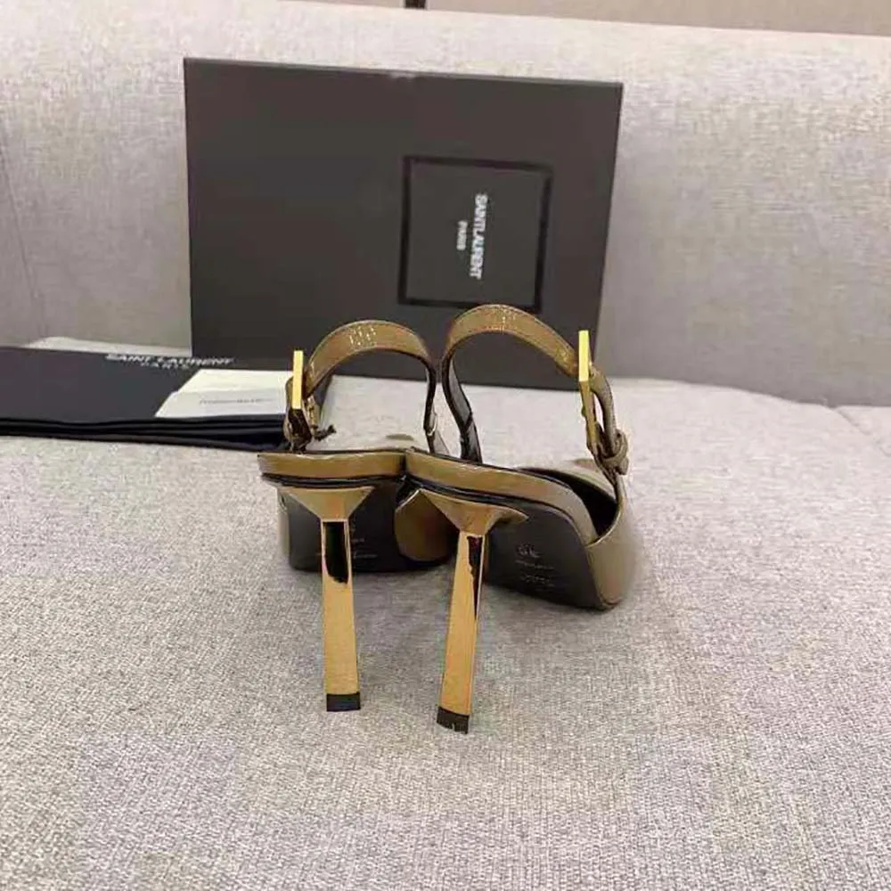 SAINT LAURENT YSL MUJER ZAPATOS DE SALóN LEE SLINGBACK EN PIEL ESMALTADAMARRóN
