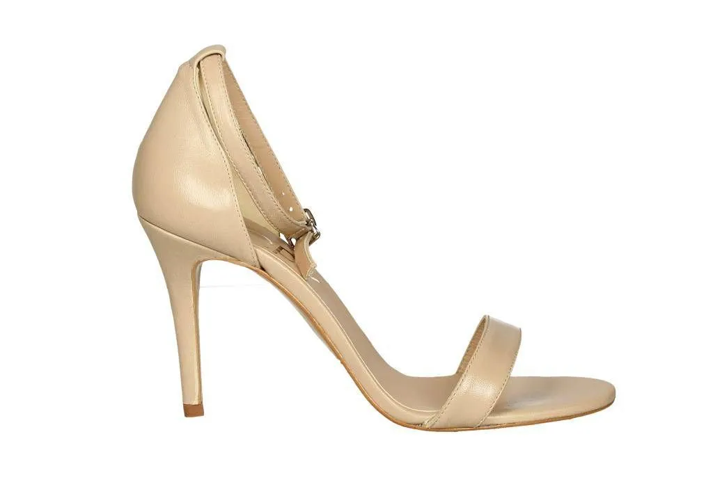 Sandalia Piel Beige Tira Pala Talon Cerrado Pulsera