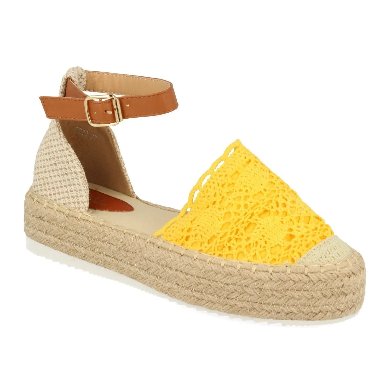 Sandalia plana diseño crochet mujer color amarillo
