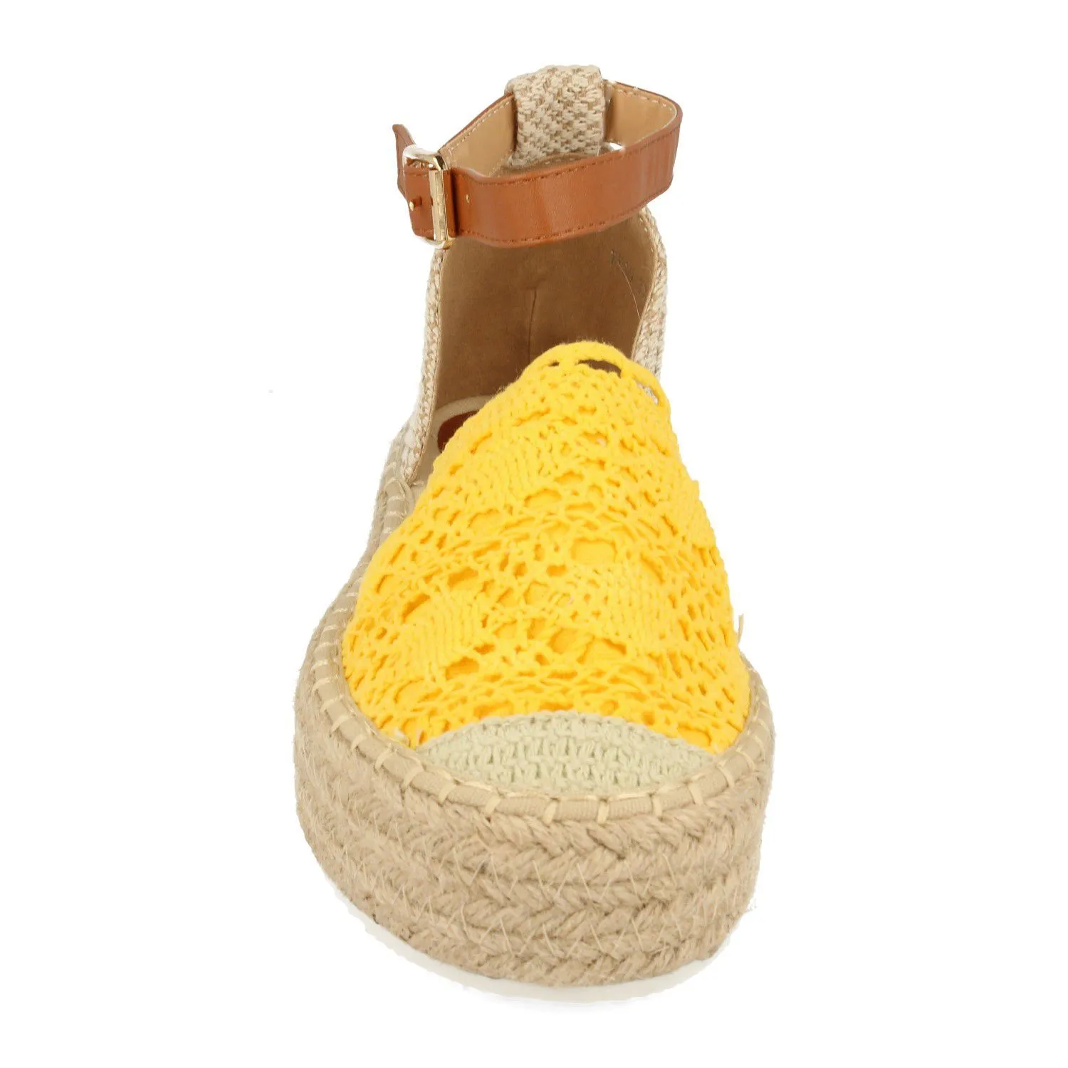 Sandalia plana diseño crochet mujer color amarillo