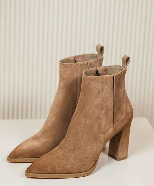 Santoni Estellebt beige suede ankle boots