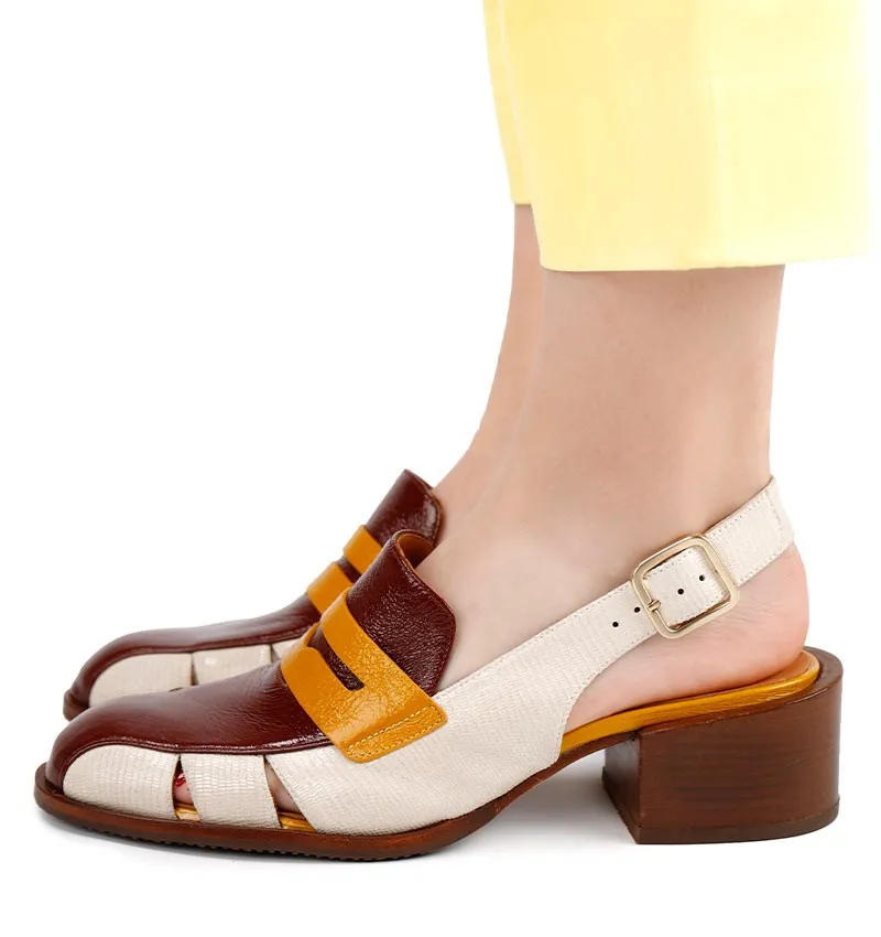SENDAL WHITE AND BROWN