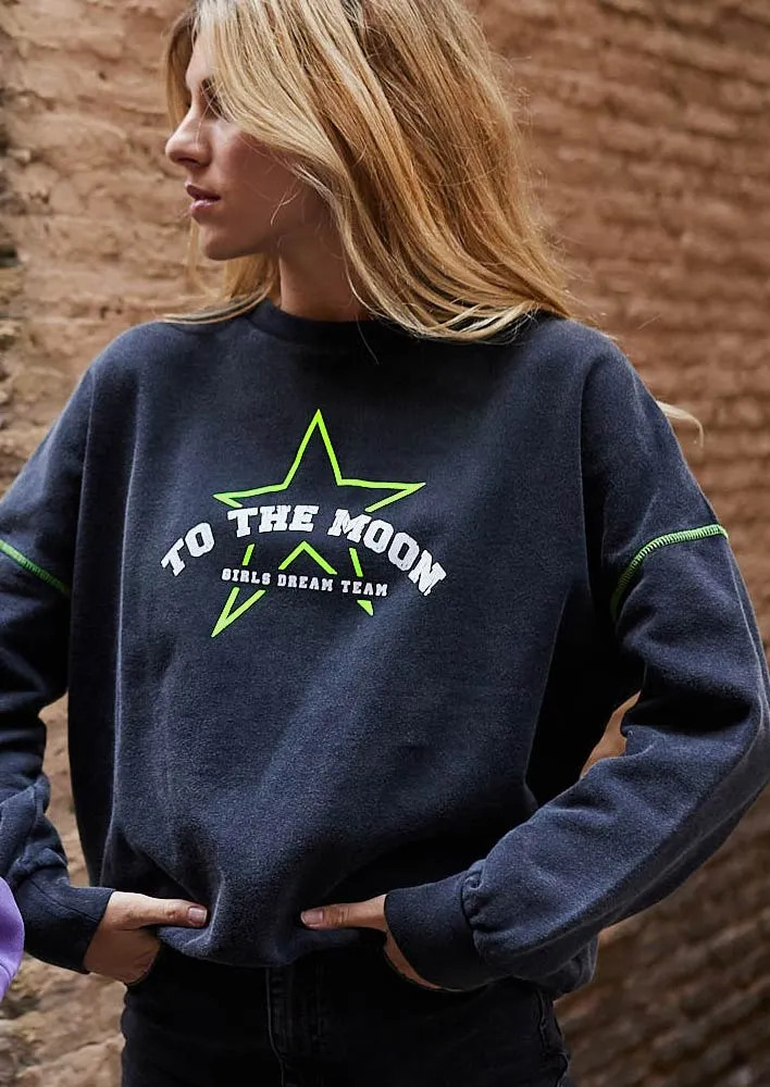 SUDADERA NEGRA Y FLUOR TO THE MOON