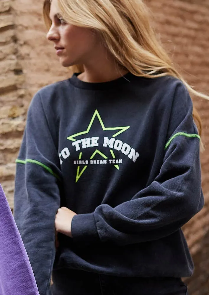 SUDADERA NEGRA Y FLUOR TO THE MOON