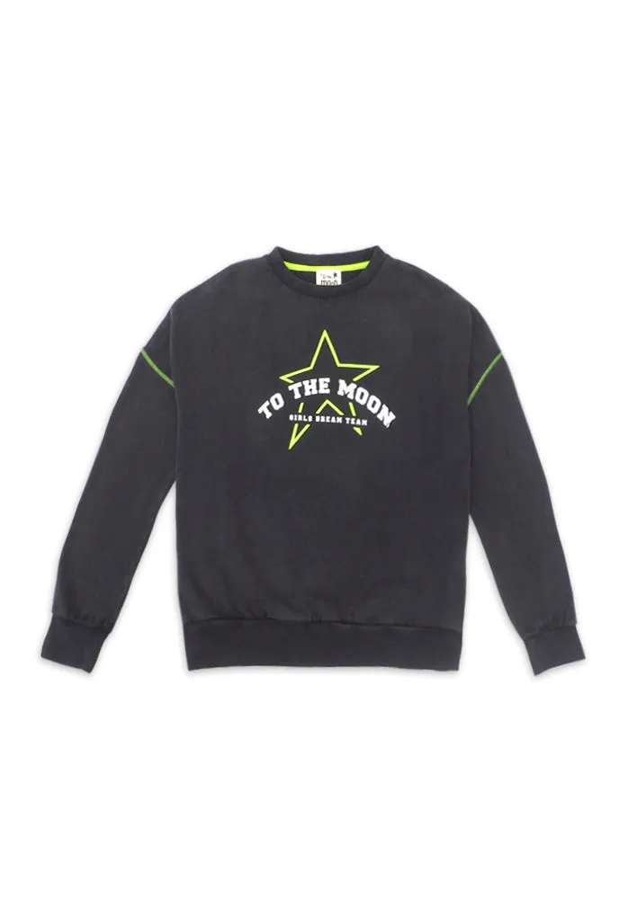 SUDADERA NEGRA Y FLUOR TO THE MOON
