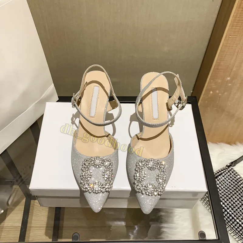 Tacones de vestir para mujer zapatos Hangisi Classic 65 Crystals Hebilla Satinada Satinback Bombas de satén Hebilla Hebilla Sand