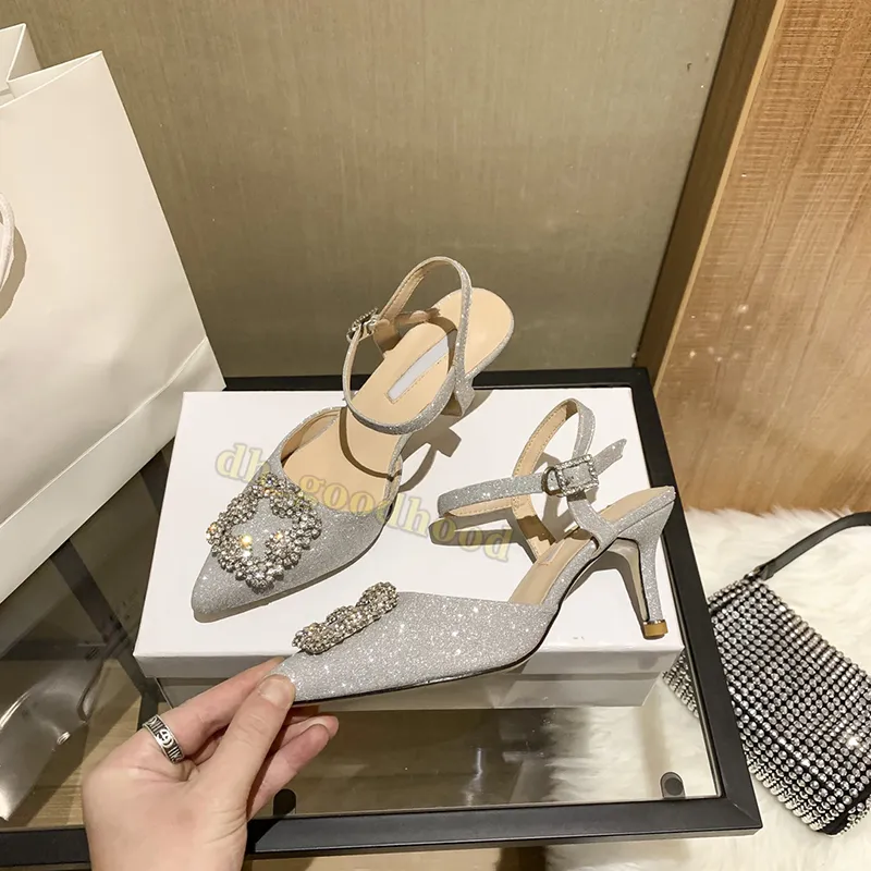 Tacones de vestir para mujer zapatos Hangisi Classic 65 Crystals Hebilla Satinada Satinback Bombas de satén Hebilla Hebilla Sand