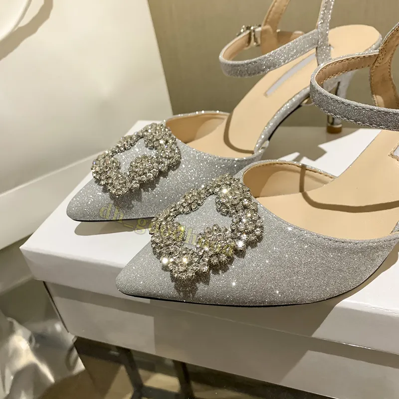 Tacones de vestir para mujer zapatos Hangisi Classic 65 Crystals Hebilla Satinada Satinback Bombas de satén Hebilla Hebilla Sand