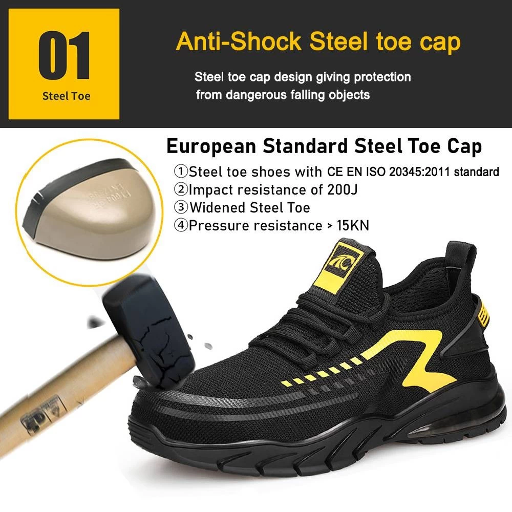 TM3061 suela de goma de absorción de impactos zapatos de seguridad deportivos con punta de acero a la moda