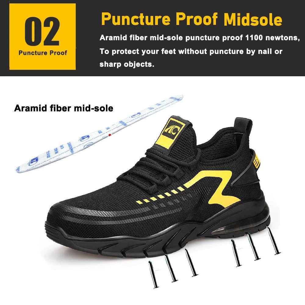 TM3061 suela de goma de absorción de impactos zapatos de seguridad deportivos con punta de acero a la moda