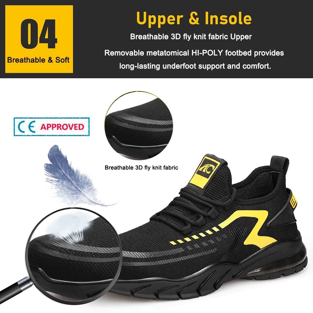 TM3061 suela de goma de absorción de impactos zapatos de seguridad deportivos con punta de acero a la moda