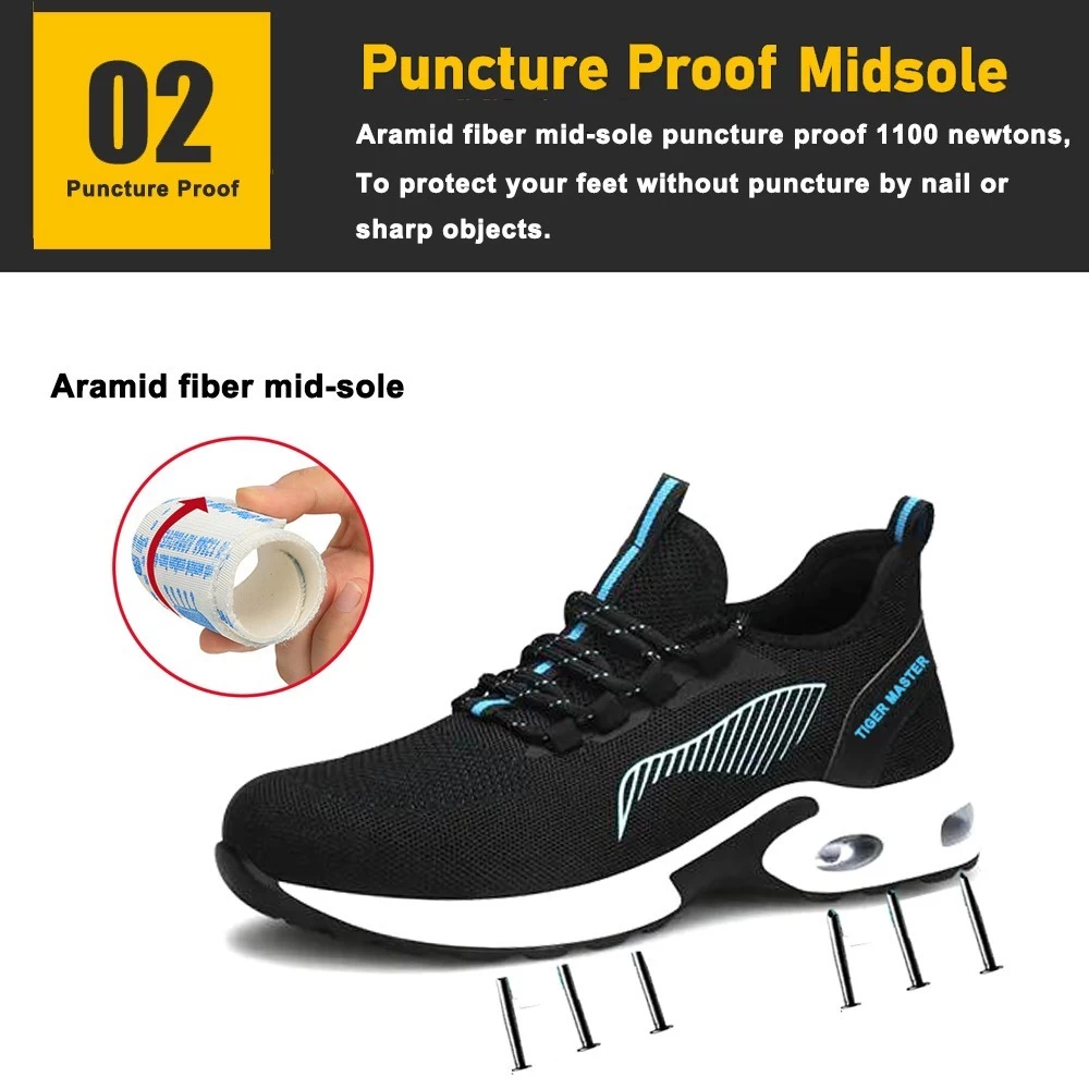 TM3072 Talón amortiguador a prueba de pinchazos puntera de acero moda zapatos de seguridad deportivos