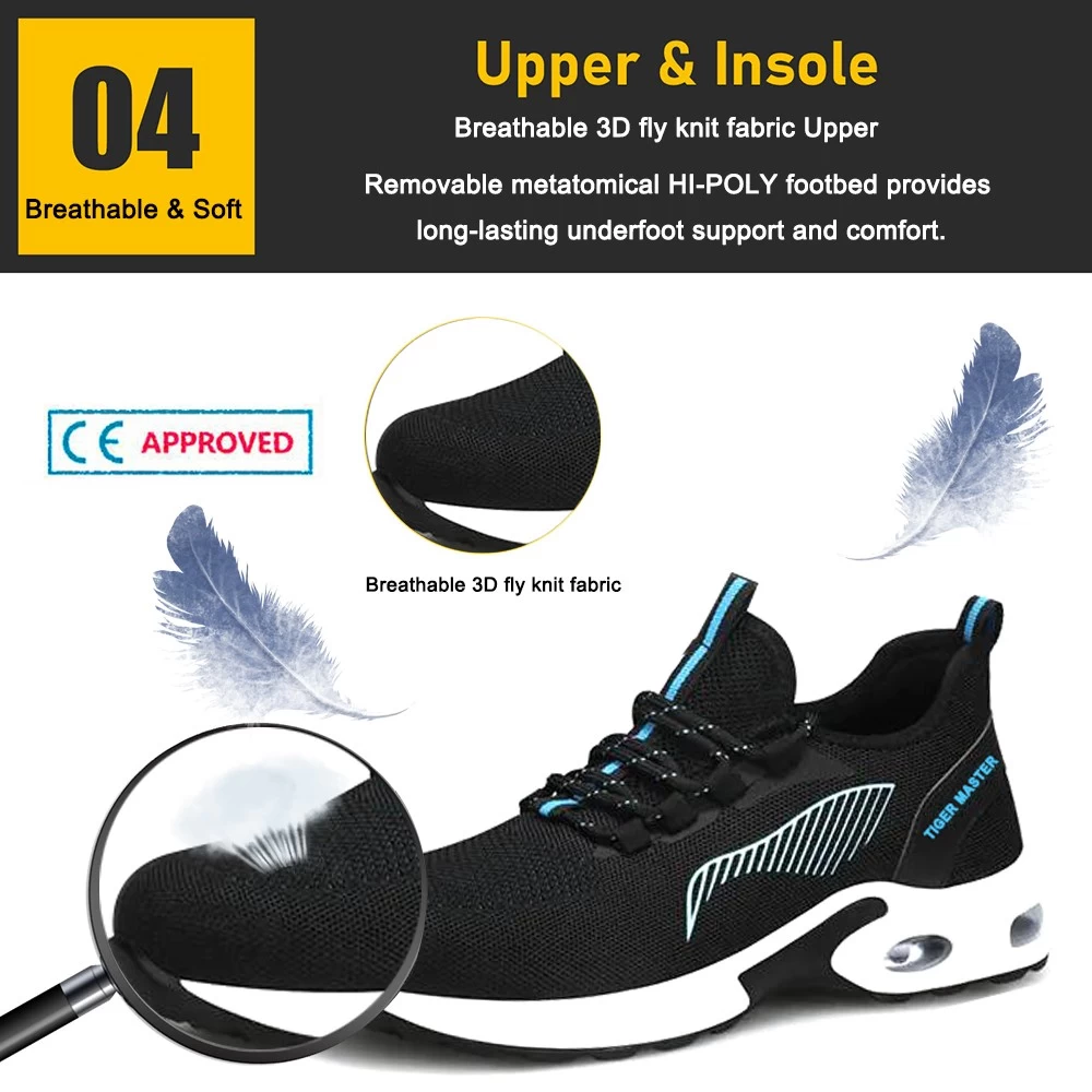 TM3072 Talón amortiguador a prueba de pinchazos puntera de acero moda zapatos de seguridad deportivos
