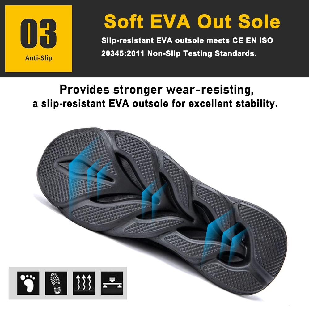 TM3075 Zapatos de seguridad deportivos casuales livianos con suela de EVA suave con punta de acero