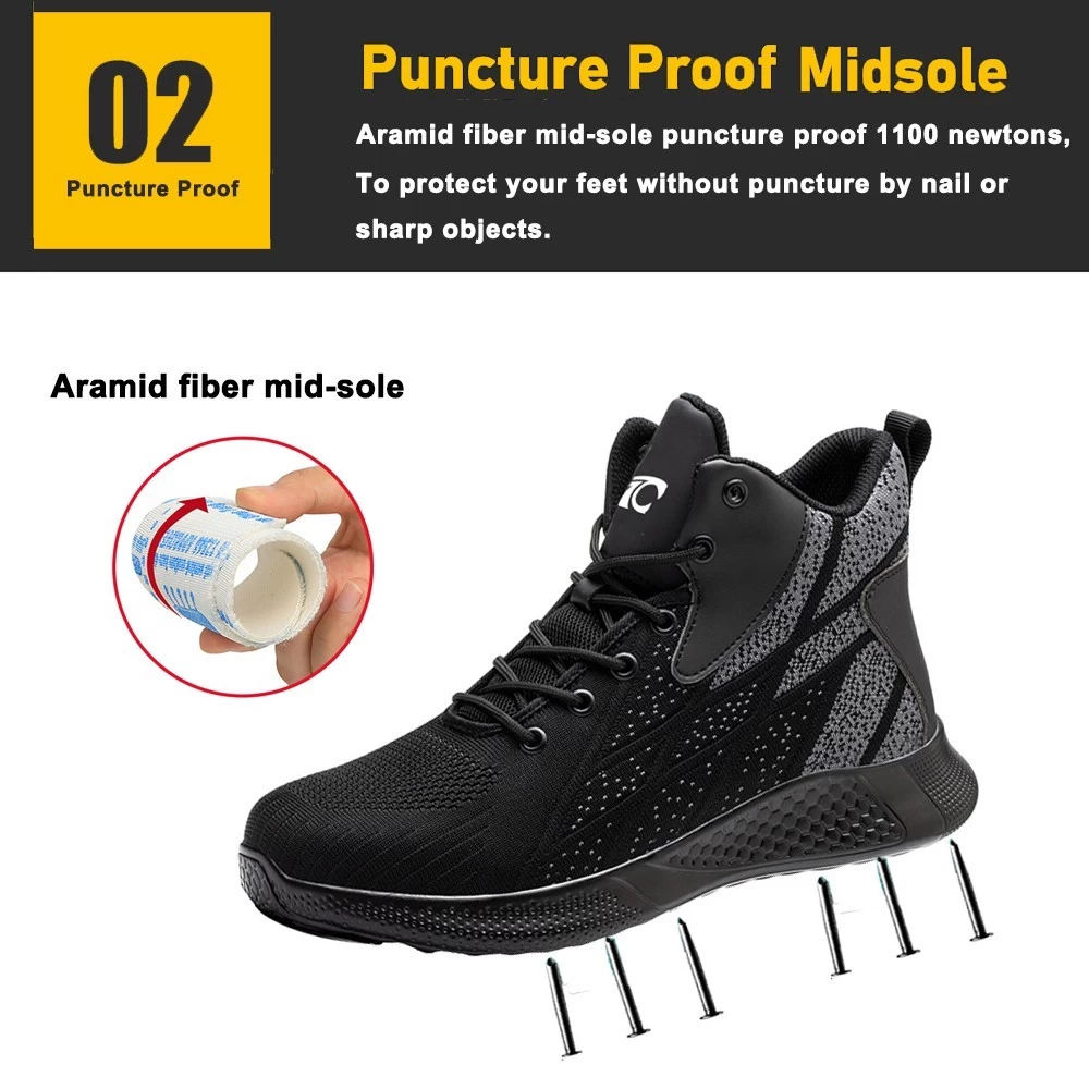 TM3082 Zapatos de seguridad deportivos con punta de acero y tobillo alto para hombres, peso ligero