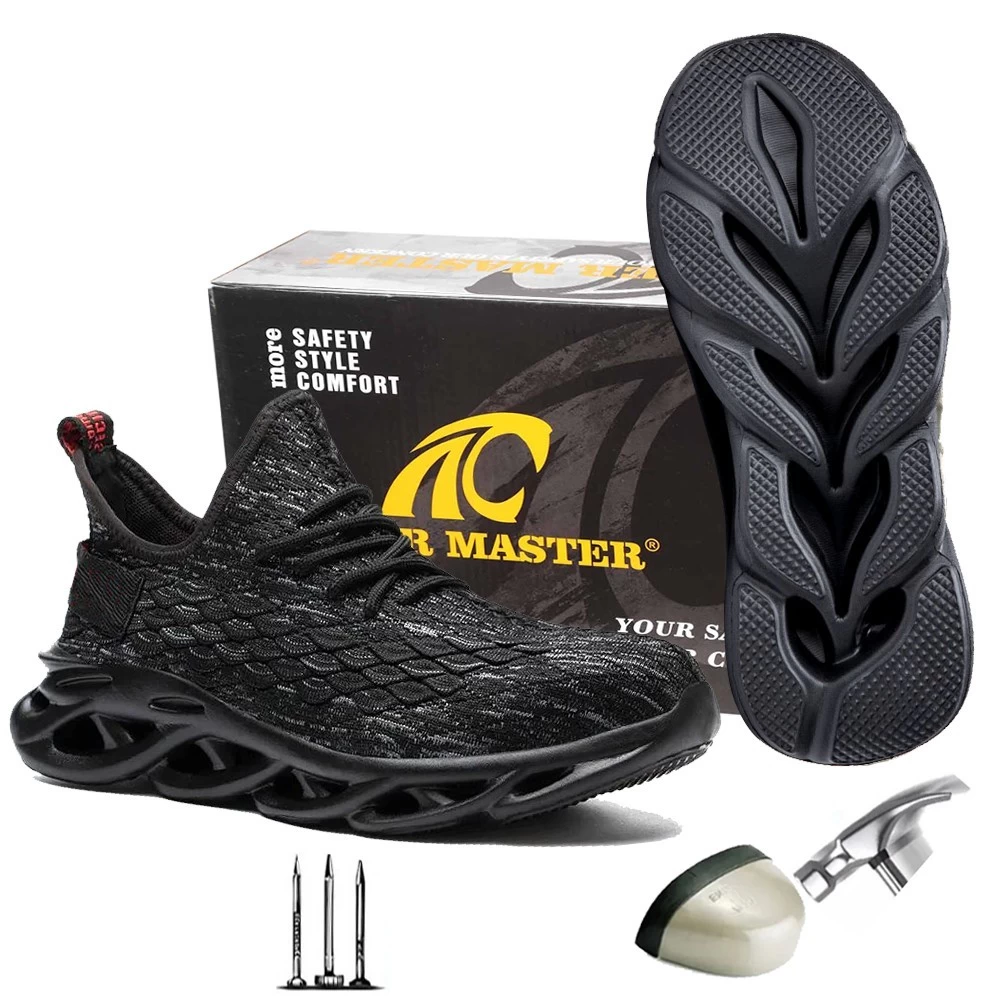 TM3087 Zapatos de seguridad deportivos cómodos con punta de acero negros para hombres de peso ligero