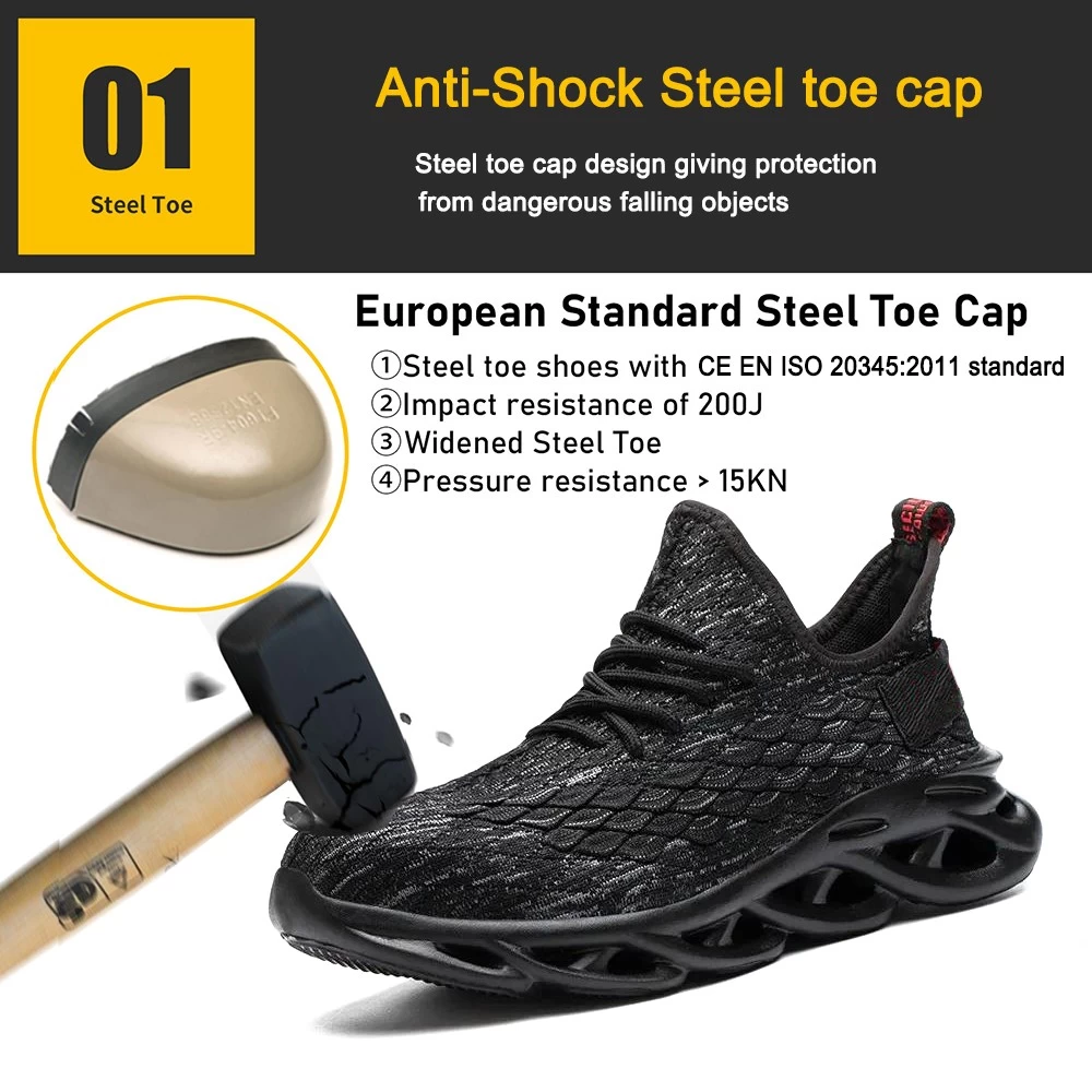 TM3087 Zapatos de seguridad deportivos cómodos con punta de acero negros para hombres de peso ligero