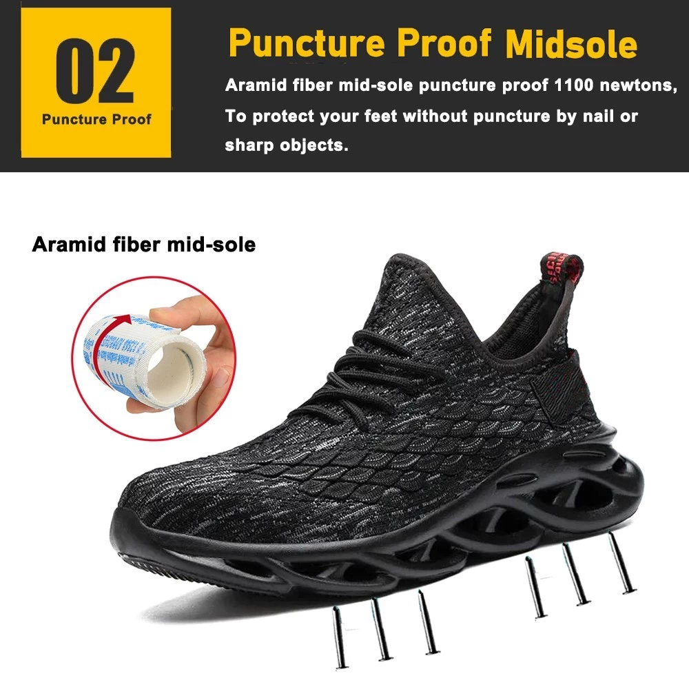 TM3087 Zapatos de seguridad deportivos cómodos con punta de acero negros para hombres de peso ligero