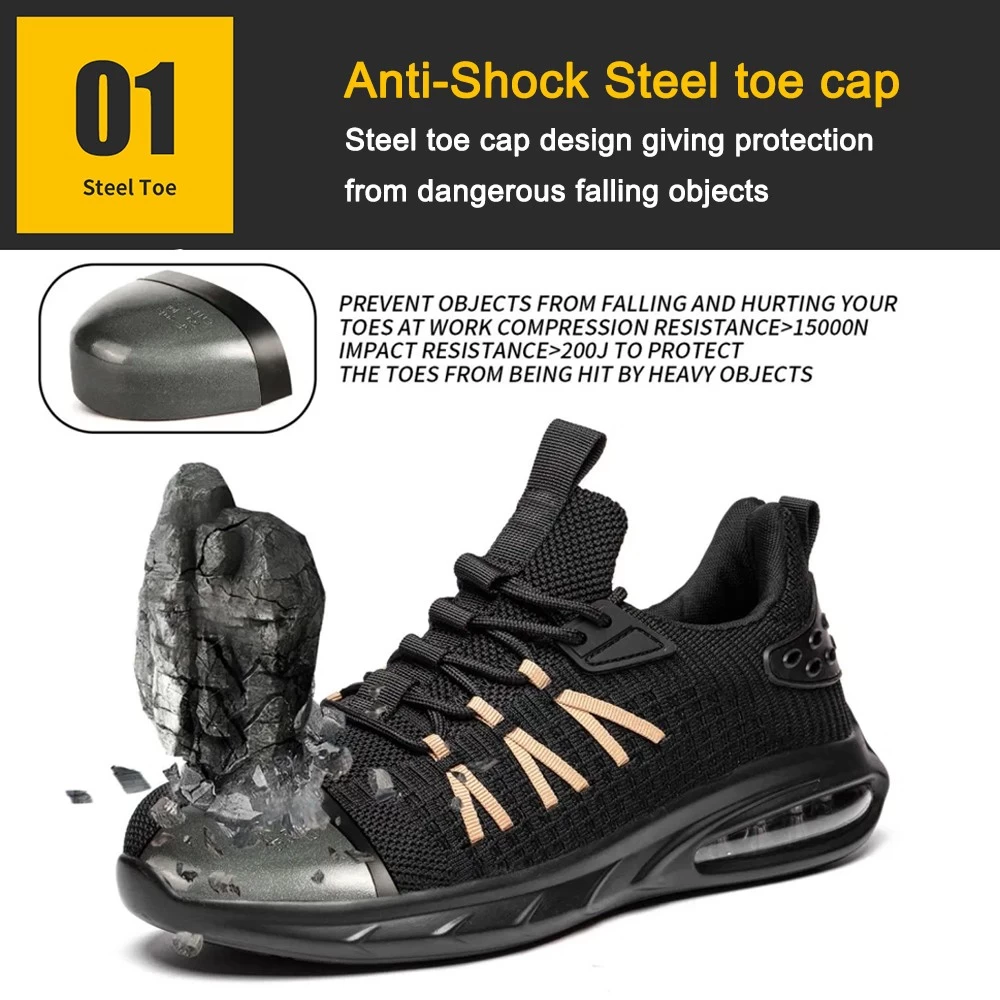 TM3132 Zapatos de seguridad deportivos antideslizantes con punta de acero y amortiguación de aire para hombres de peso ligero