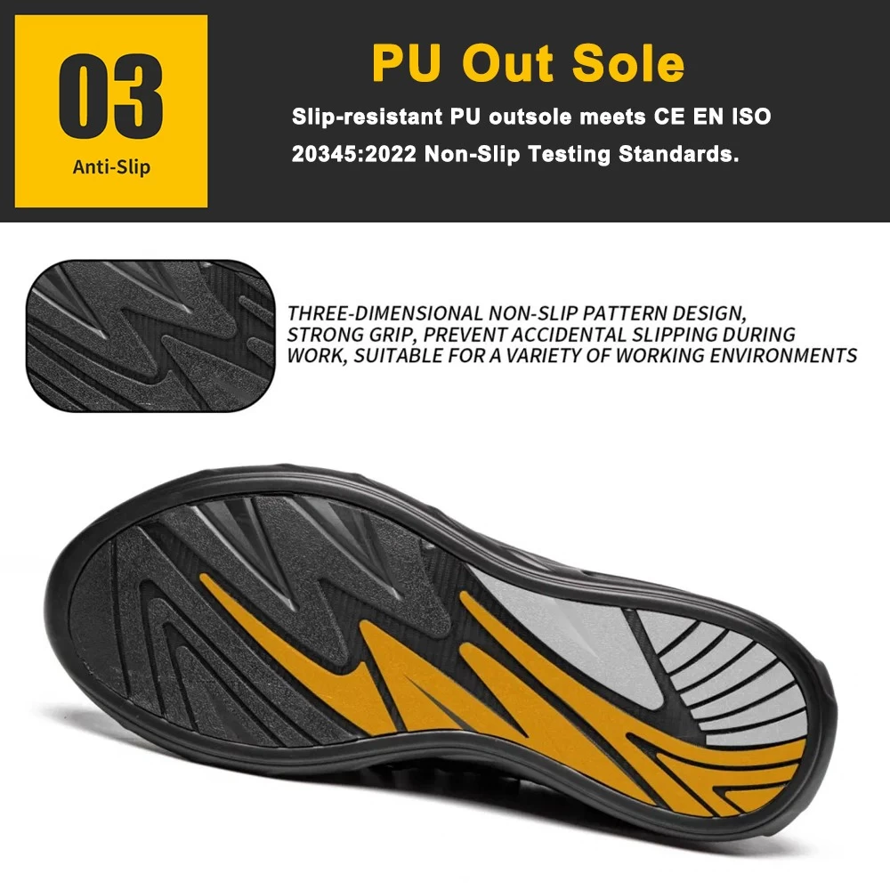 TM3132 Zapatos de seguridad deportivos antideslizantes con punta de acero y amortiguación de aire para hombres de peso ligero