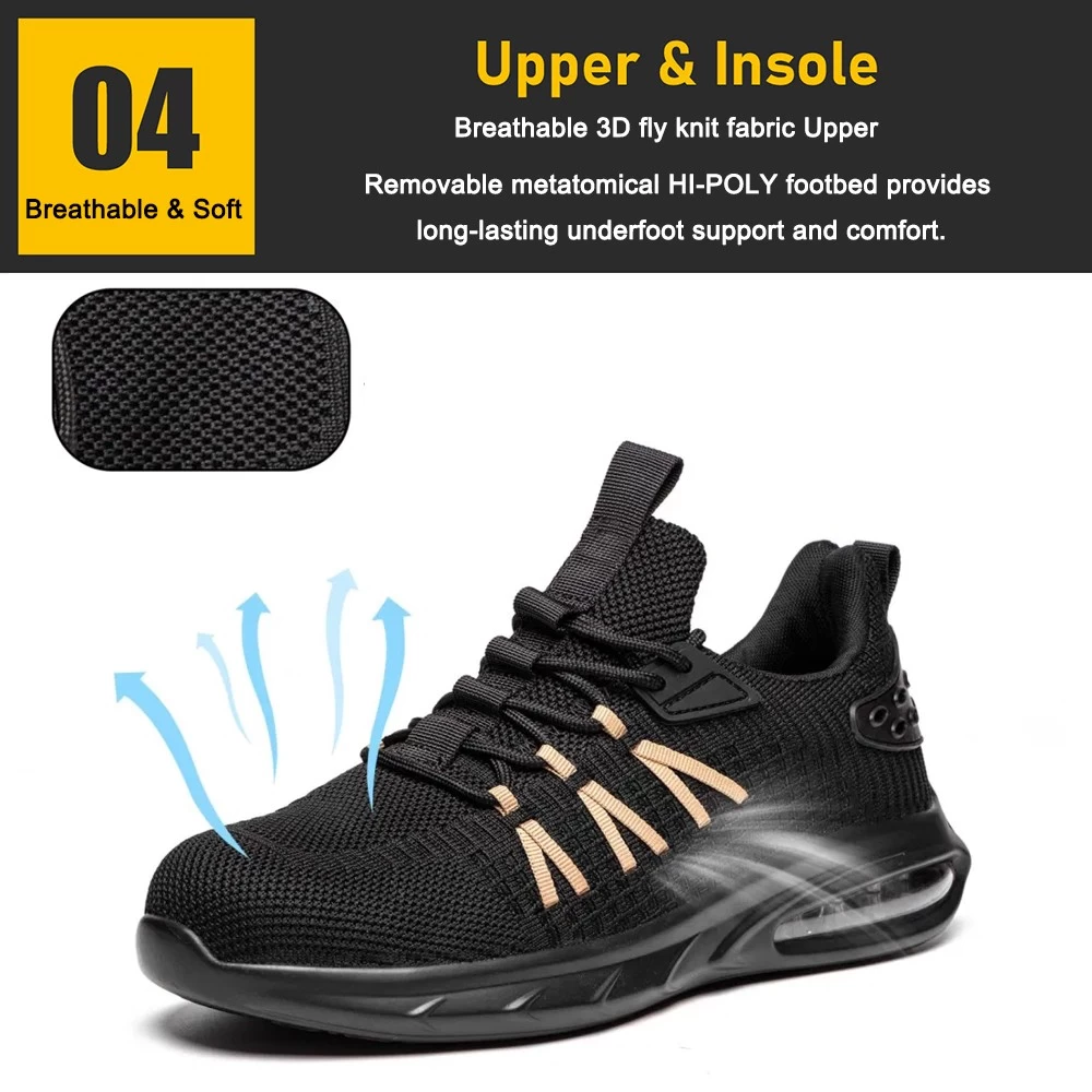 TM3132 Zapatos de seguridad deportivos antideslizantes con punta de acero y amortiguación de aire para hombres de peso ligero