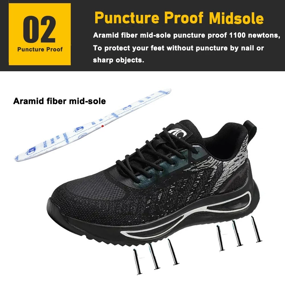 TM3140 Zapatos de seguridad de moda para hombre con punta de acero antideslizantes y a prueba de pinchazos deportivos