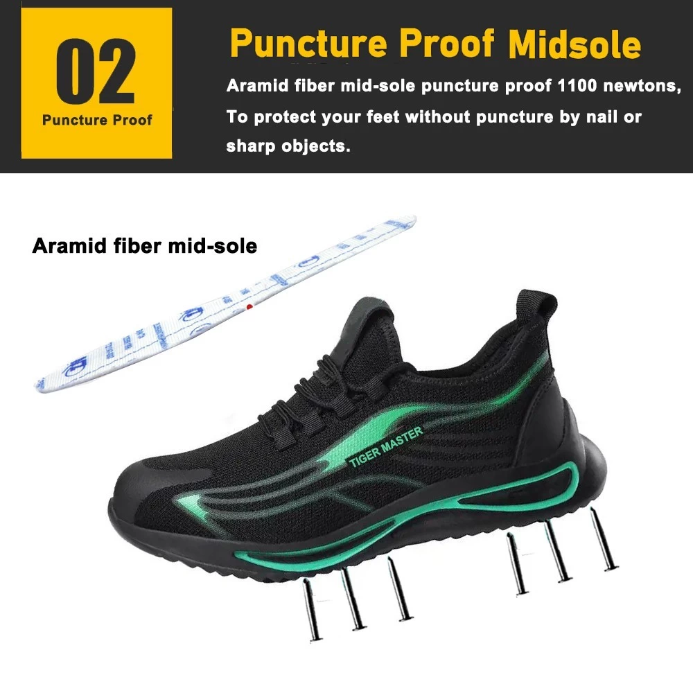 TM3152 Zapatos de seguridad deportivos antideslizantes con punta de acero y resistencia al aceite para hombre