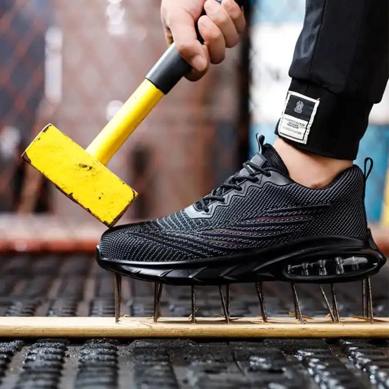 TM3153 Zapatos de seguridad deportivos de moda transpirables con punta de acero negro para trabajo de hombre