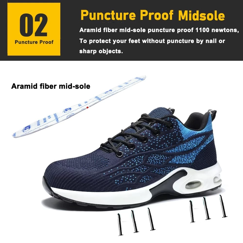 TM3231 Zapatos de seguridad deportivos de moda antipinchazos con amortiguación de aire y punta de acero