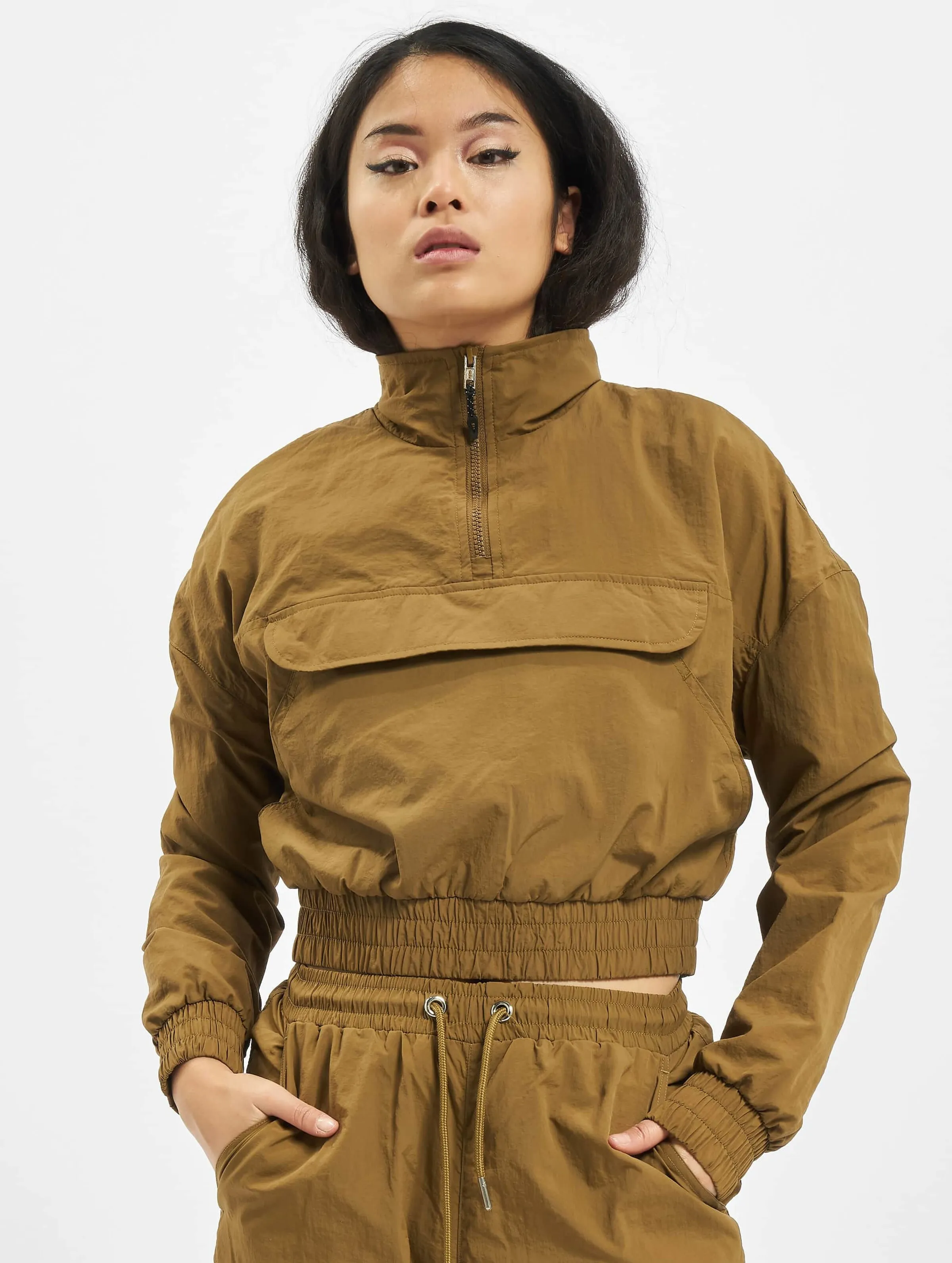 Urban Classics Ladies Cropped Crinkle Nylon Pull Over