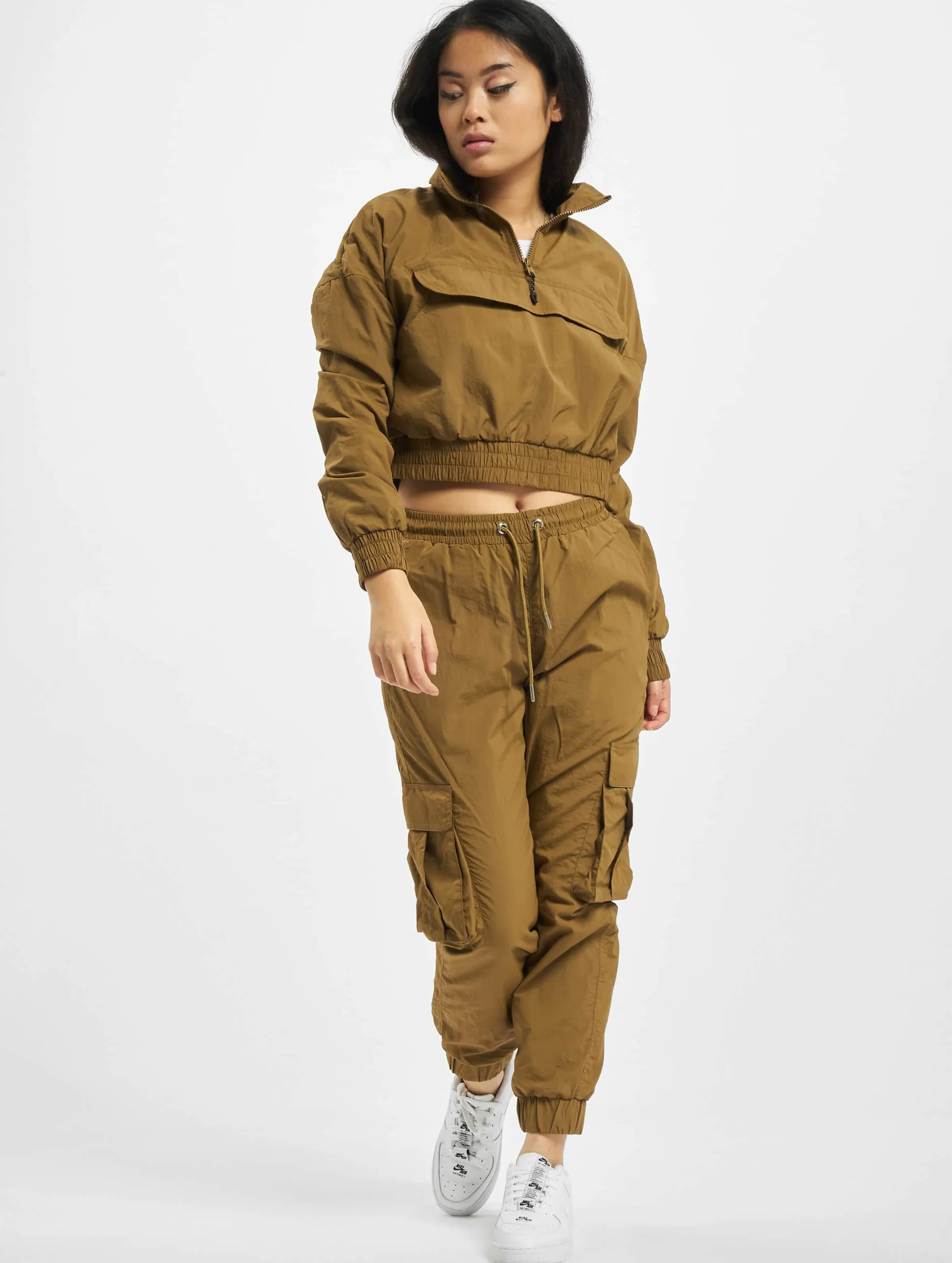 Urban Classics Ladies Cropped Crinkle Nylon Pull Over