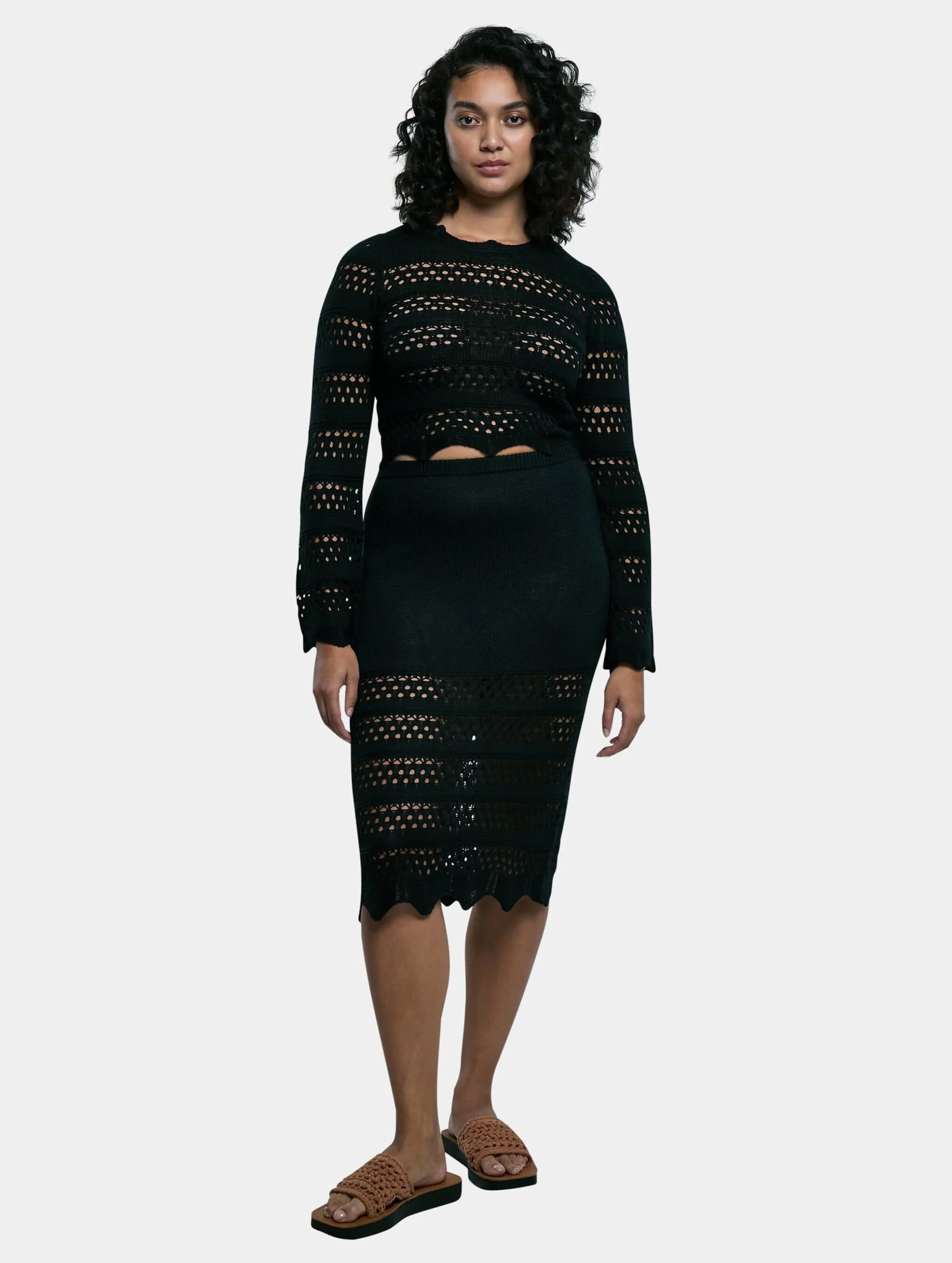 Urban Classics  Ladies Cropped Crochet Knit