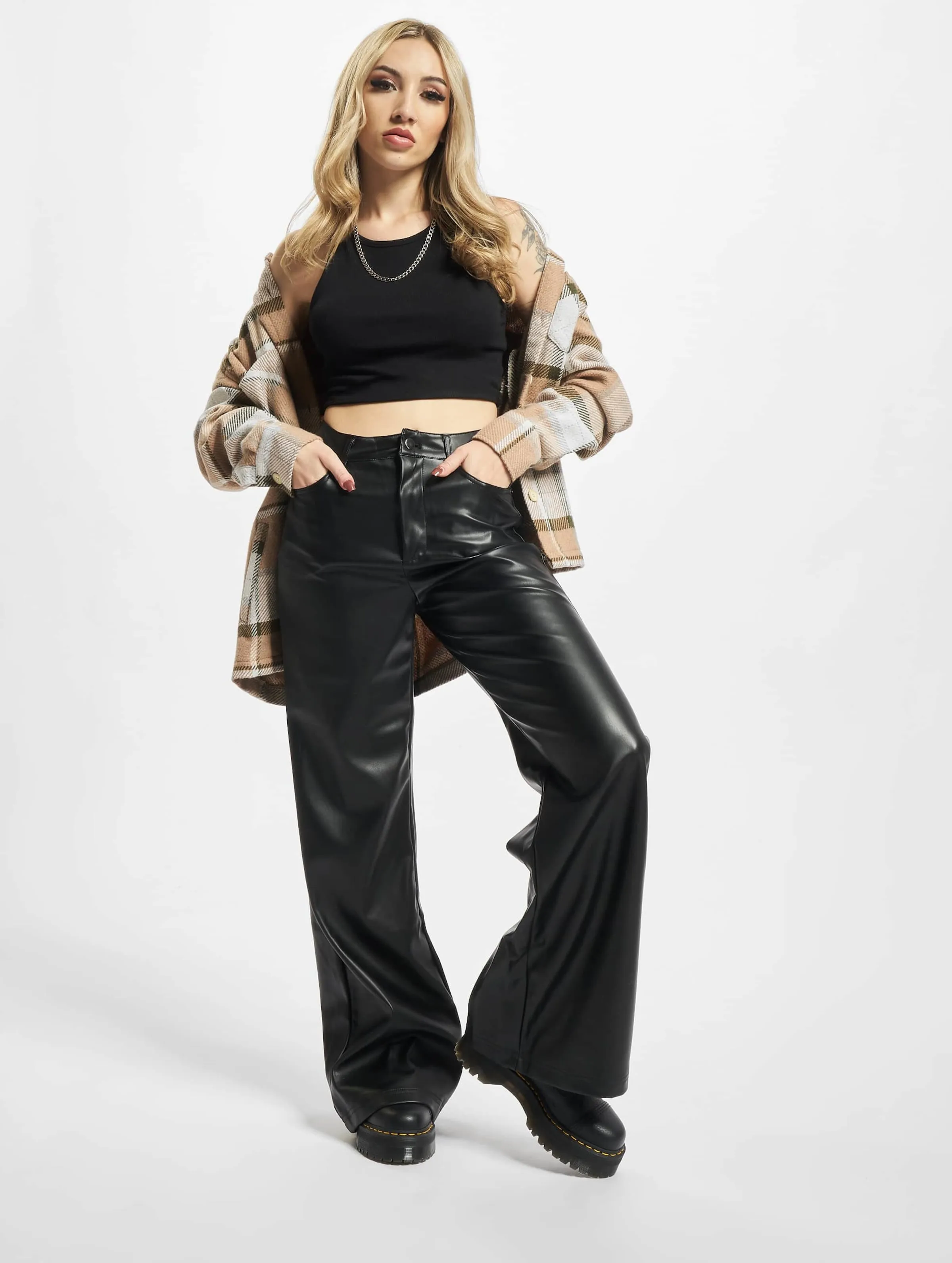 Urban Classics Ladies Faux Leather Wide Leg