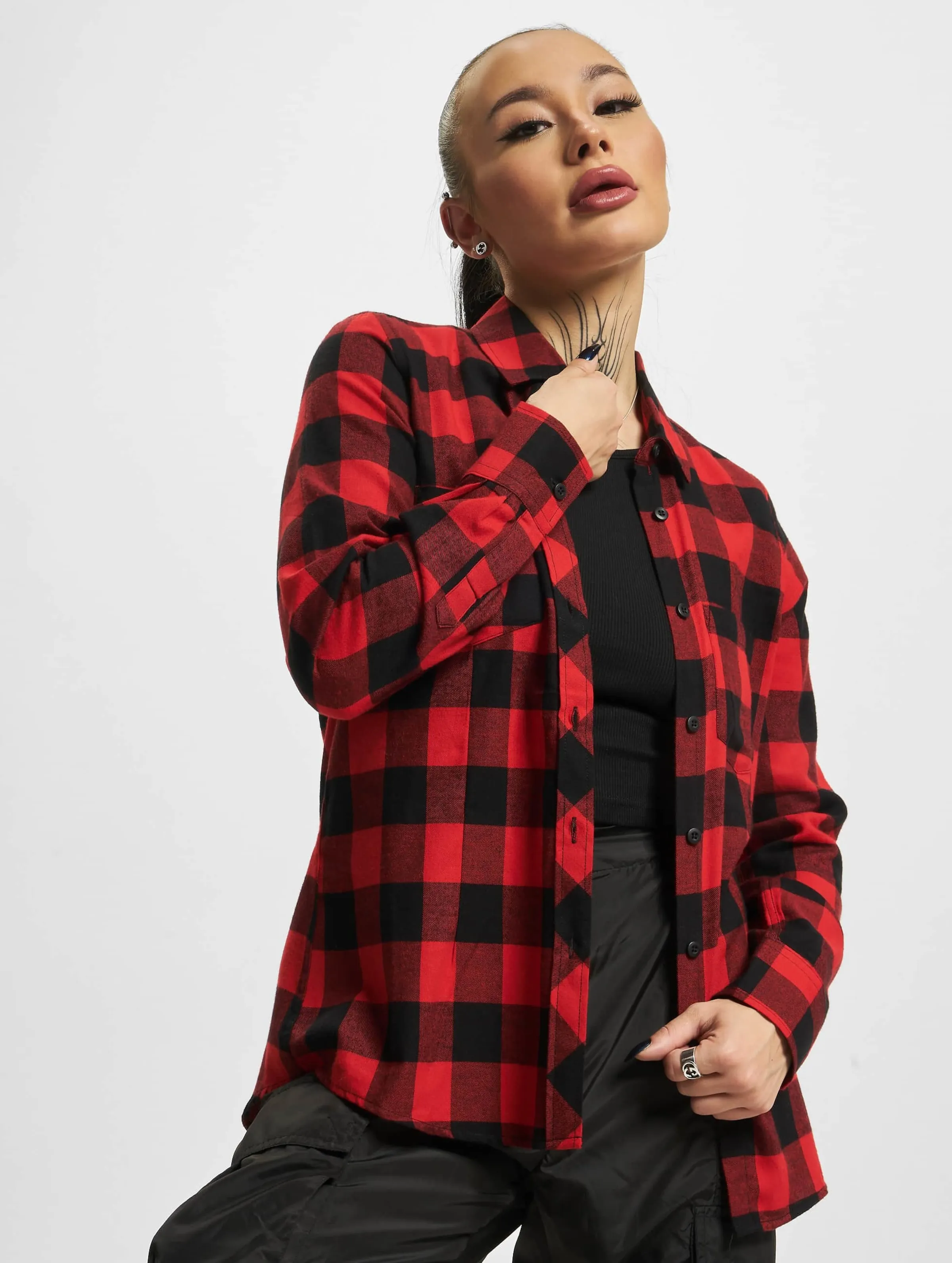 Urban Classics Urban Classics Ladies Turnup Checked Flanell Hemden