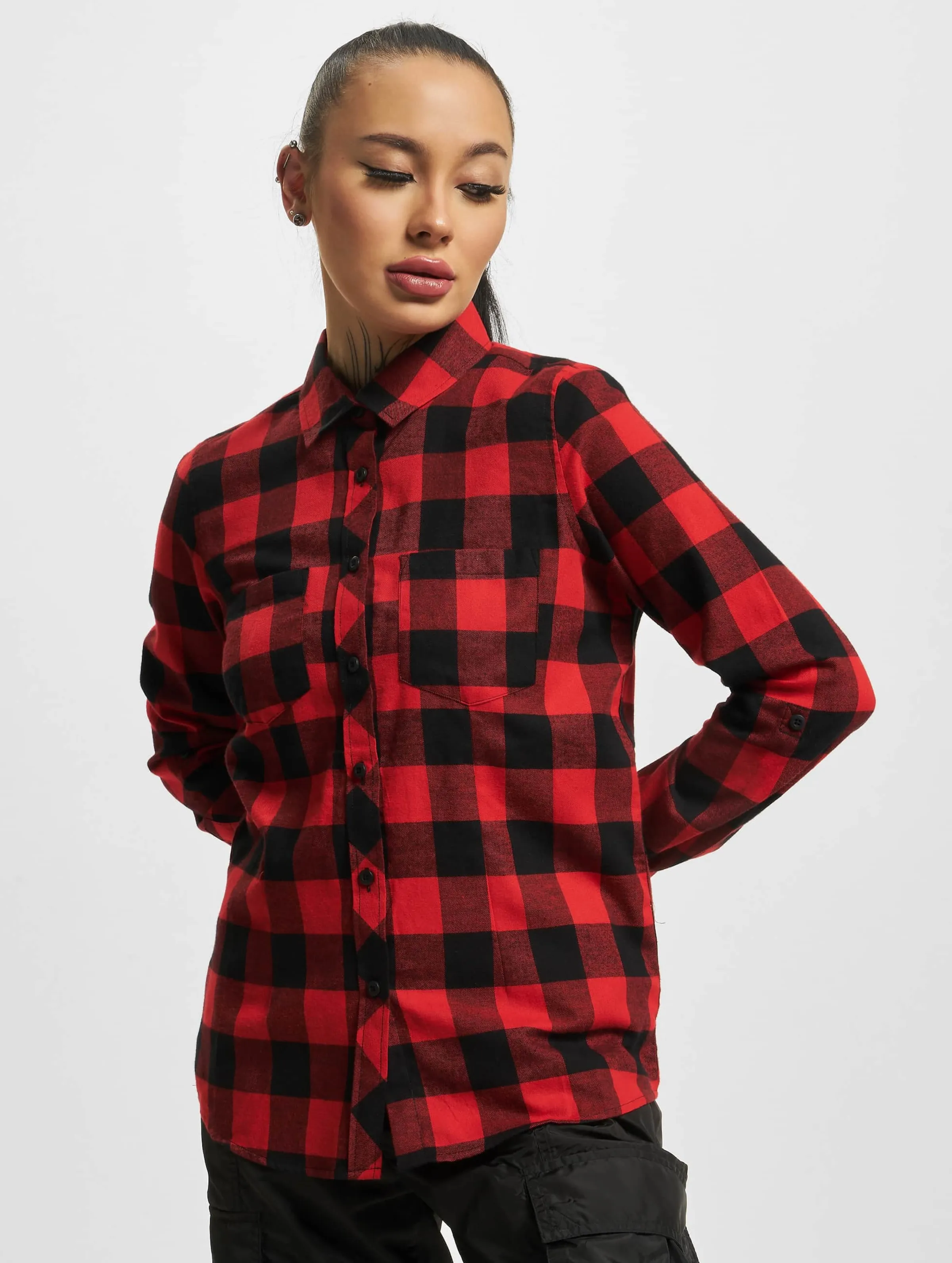 Urban Classics Urban Classics Ladies Turnup Checked Flanell Hemden