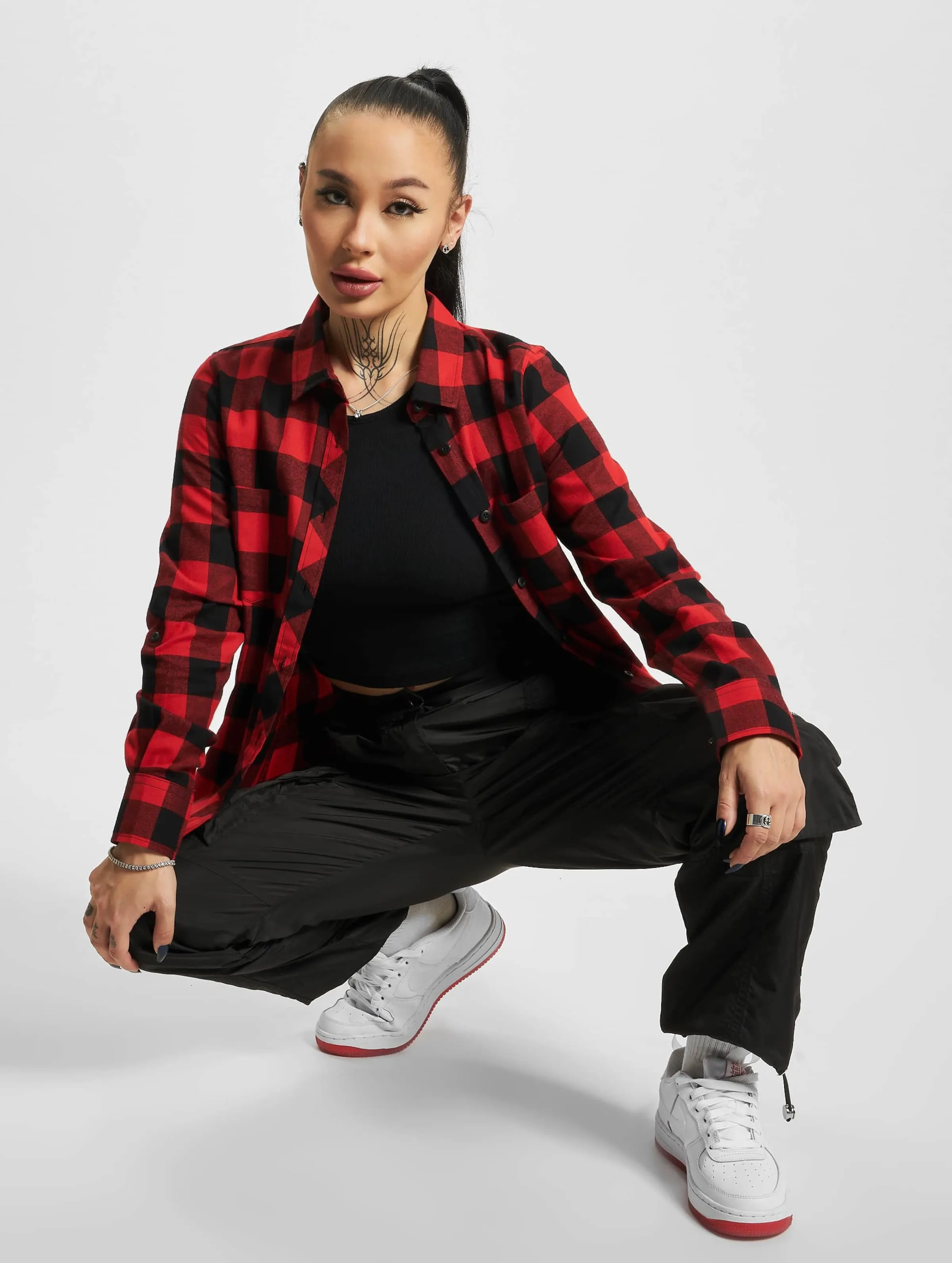 Urban Classics Urban Classics Ladies Turnup Checked Flanell Hemden