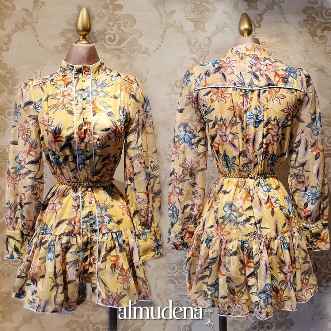 Vestido Amarillo Corto Estampado