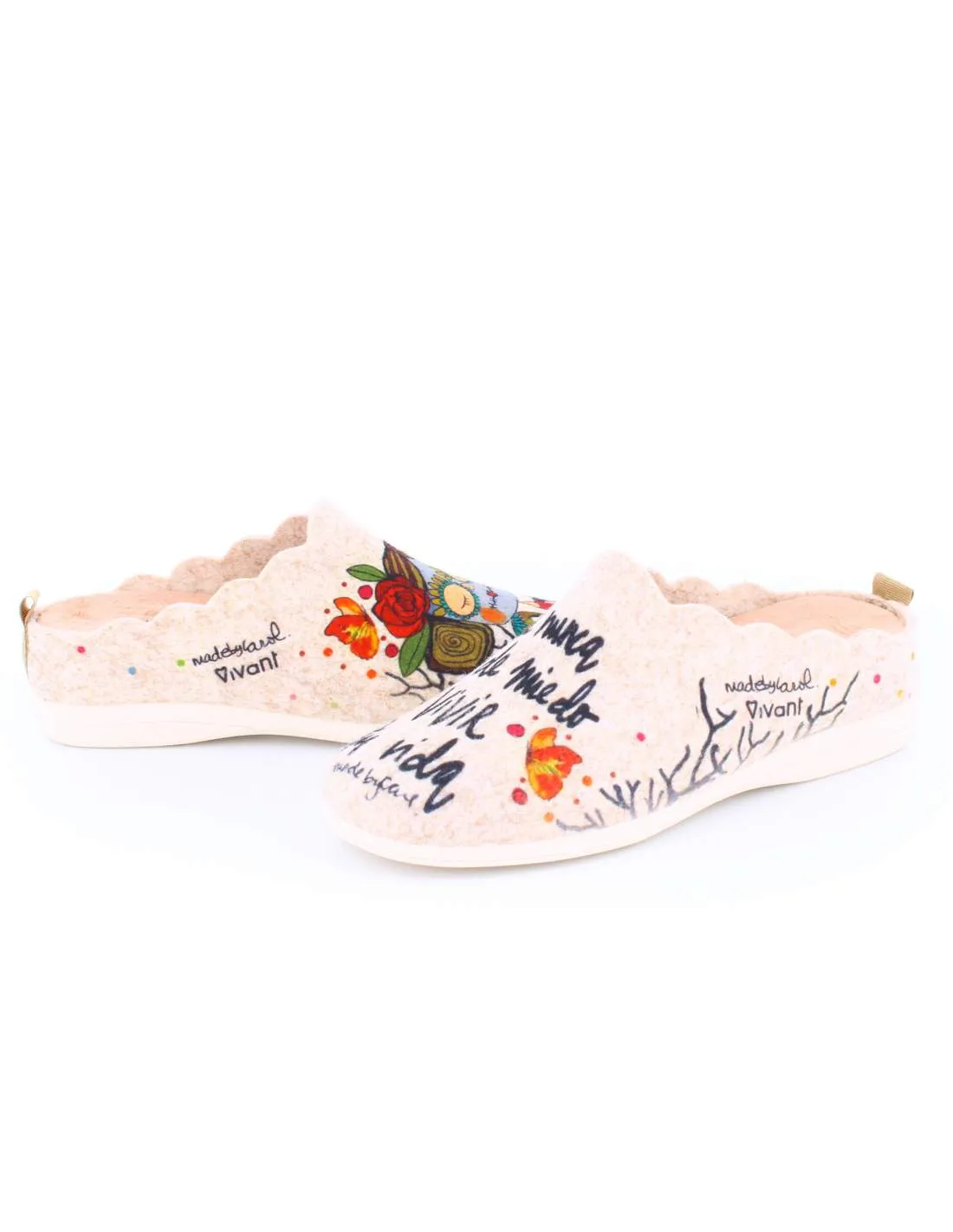 Zapatilla de Casa "Que nunca te de miedo vivir tu vida" Fieltro Beig