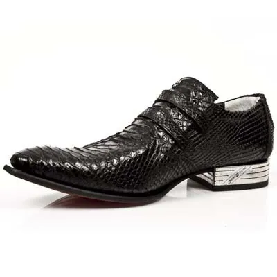 Zapato hombre serpiente negro tacon acero

