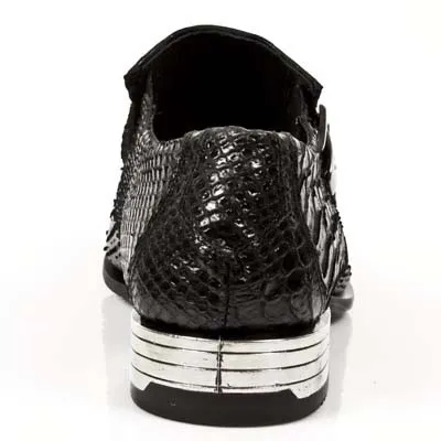 Zapato hombre serpiente negro tacon acero
