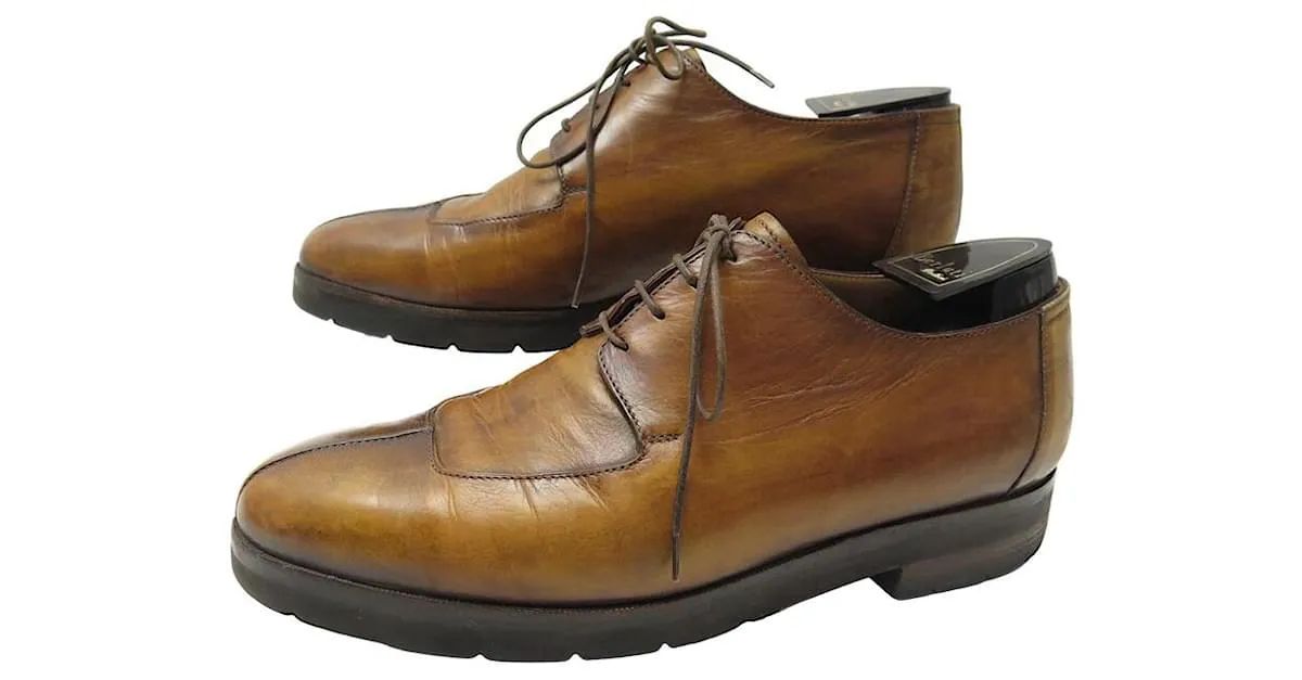 ZAPATOS BERLUTI 4 OJALES DEPORTIVOS 0507 derby 8 42 ZAPATO PIEL PATINA Castaño 