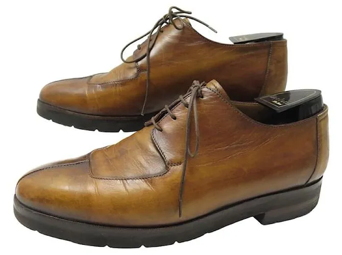 ZAPATOS BERLUTI 4 OJALES DEPORTIVOS 0507 derby 8 42 ZAPATO PIEL PATINA Castaño 