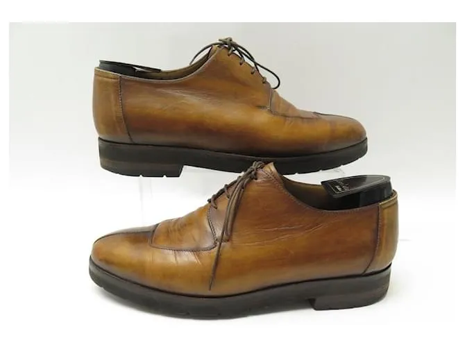 ZAPATOS BERLUTI 4 OJALES DEPORTIVOS 0507 derby 8 42 ZAPATO PIEL PATINA Castaño 