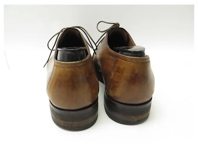ZAPATOS BERLUTI 4 OJALES DEPORTIVOS 0507 derby 8 42 ZAPATO PIEL PATINA Castaño 