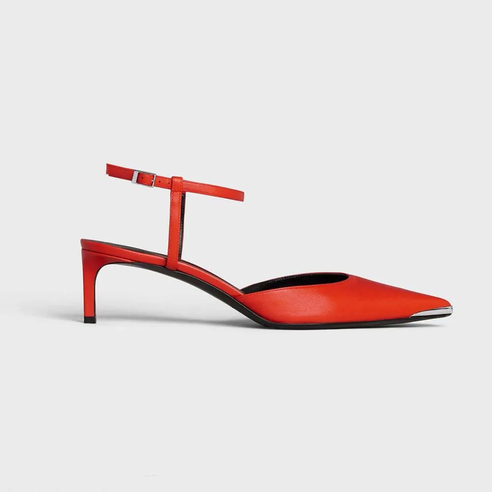 ZAPATOS DE TACóN CON PUNTA DE METAL PARA MUJER CELINE KITTEN EN CABRITILLAROJO