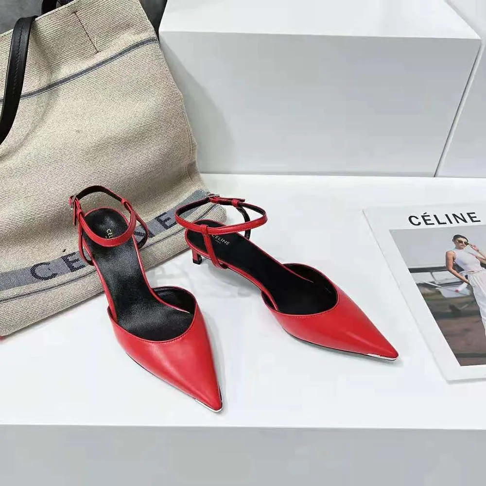 ZAPATOS DE TACóN CON PUNTA DE METAL PARA MUJER CELINE KITTEN EN CABRITILLAROJO