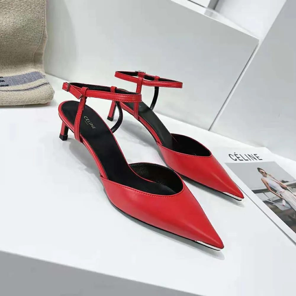 ZAPATOS DE TACóN CON PUNTA DE METAL PARA MUJER CELINE KITTEN EN CABRITILLAROJO