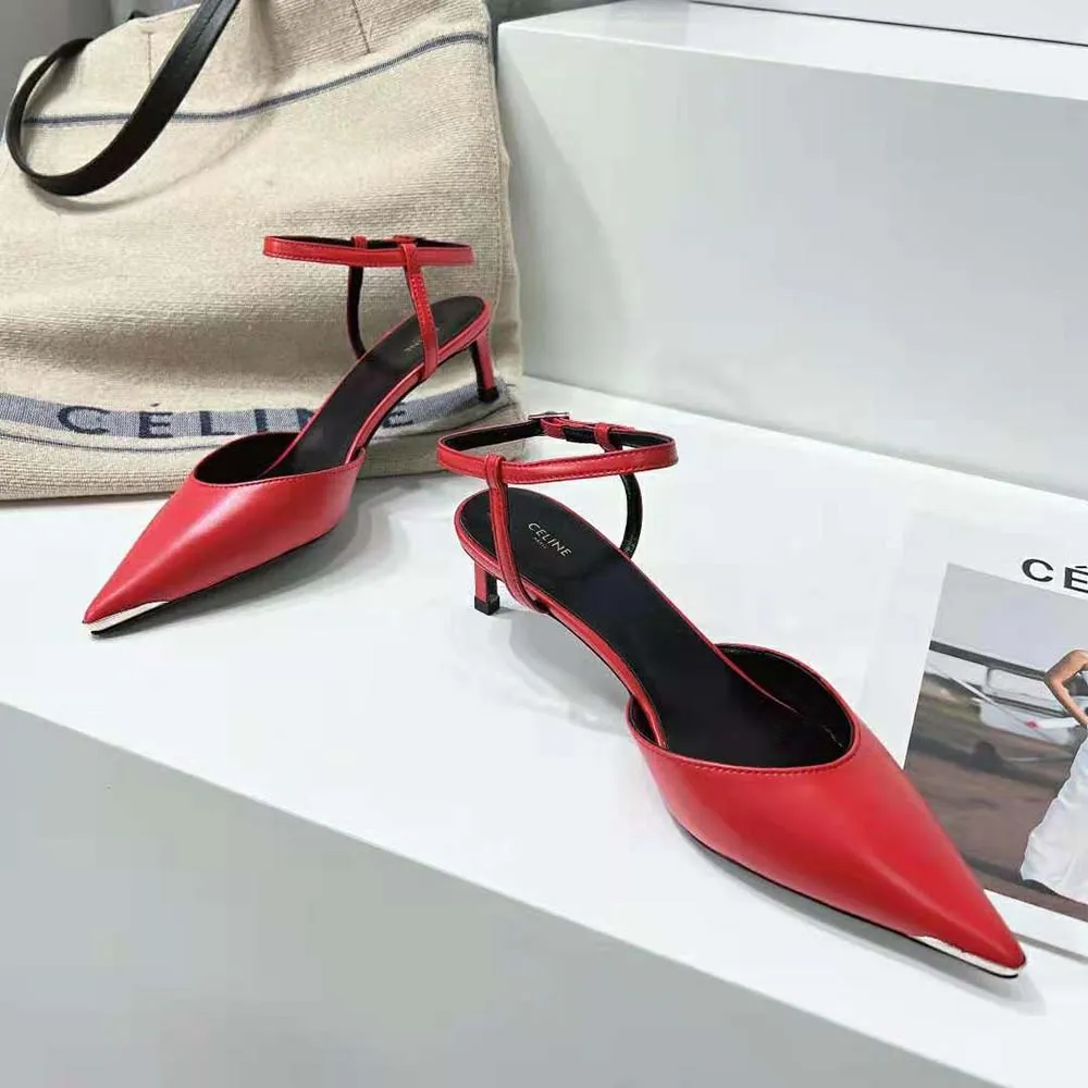 ZAPATOS DE TACóN CON PUNTA DE METAL PARA MUJER CELINE KITTEN EN CABRITILLAROJO