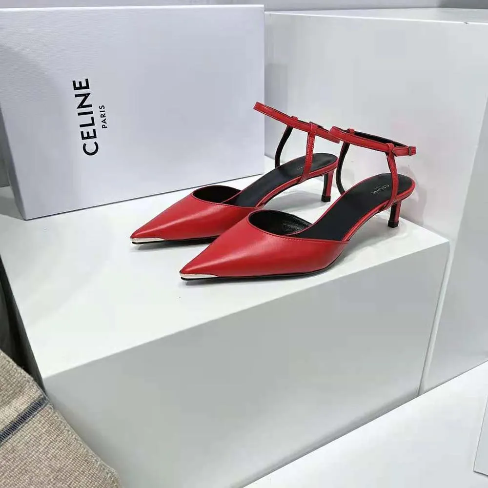 ZAPATOS DE TACóN CON PUNTA DE METAL PARA MUJER CELINE KITTEN EN CABRITILLAROJO