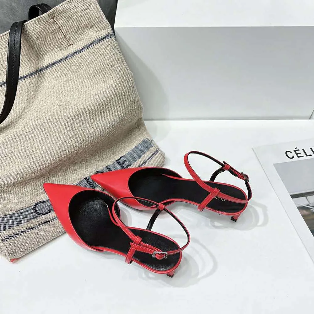 ZAPATOS DE TACóN CON PUNTA DE METAL PARA MUJER CELINE KITTEN EN CABRITILLAROJO